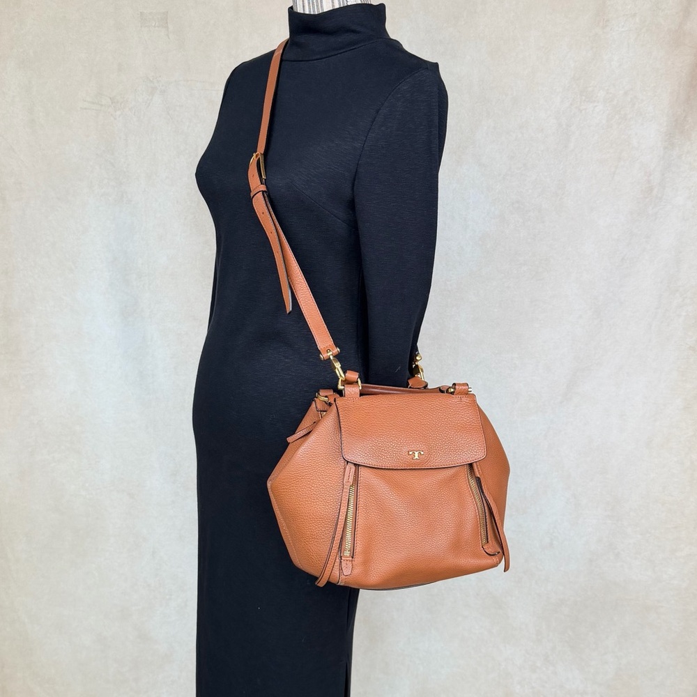 Tory Burch Brown Leather Half-Moon Top Handle Satchel Crossbody Bag - Picture 2 of 15